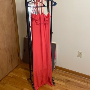 Coral maxi dress, ties around neck, medium, like new